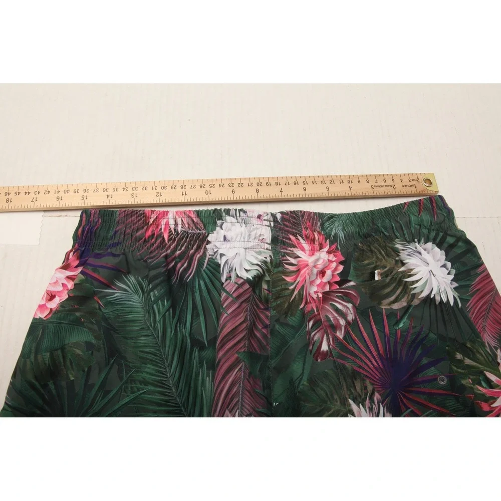 BOSS Men's Tropical Floral Swim Trunks Shorts Green Pink White Size L Mesh Lined